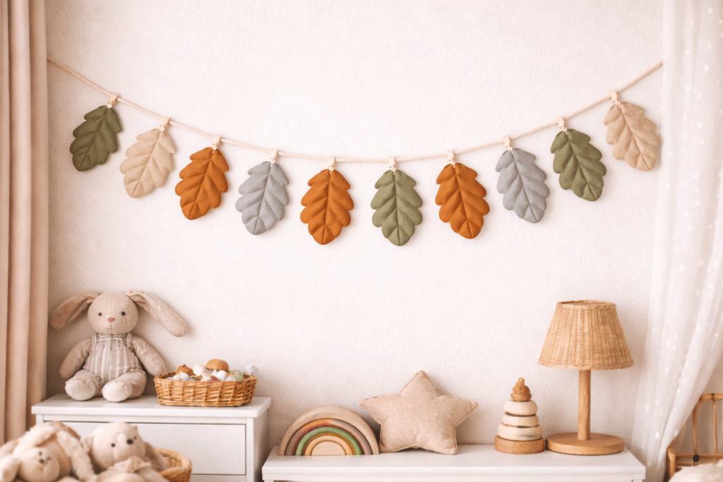 Handmade Oak Leaf Garland – Fabric Nursery Wall Decor – Autumn Leaf Banner for Baby Room