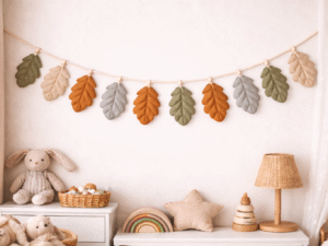 Handmade Oak Leaf Garland – Fabric Nursery Wall Decor – Autumn Leaf Banner for Baby Room