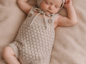 Merino Wool Baby Romper Set with Bonnet – Handmade Knit | Soft Newborn Outfit