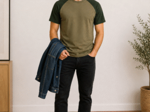 Olive Raglan T-Shirt with Dark Green Sleeves